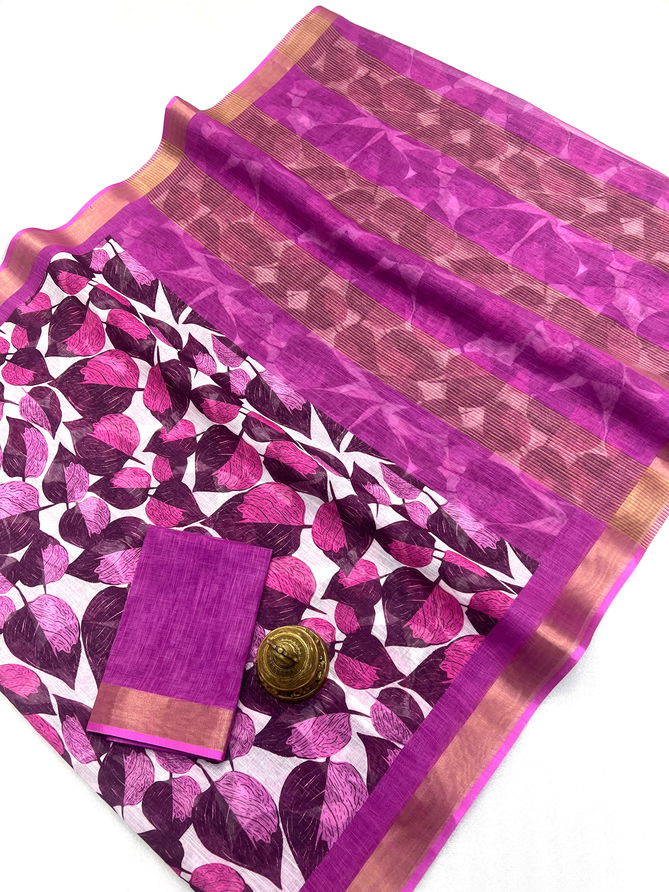 MG 522 Linen With Gold Printed Wholesale Saree Suppliers In Mumbai